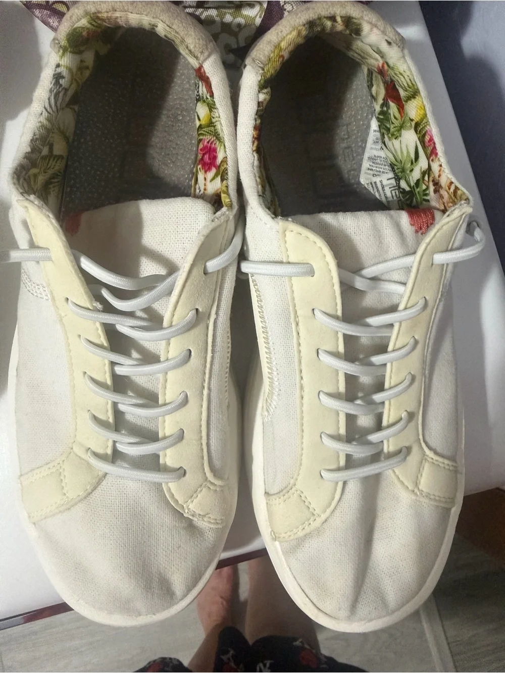Hey Dude Cream Canvas Sneakers with Floral Lining
